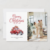 Camion Rouge Snowflakes Photo Joyeux Noël Carte (Devant)