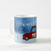 Camion rouge vintage transportant la tasse (Devant gauche)