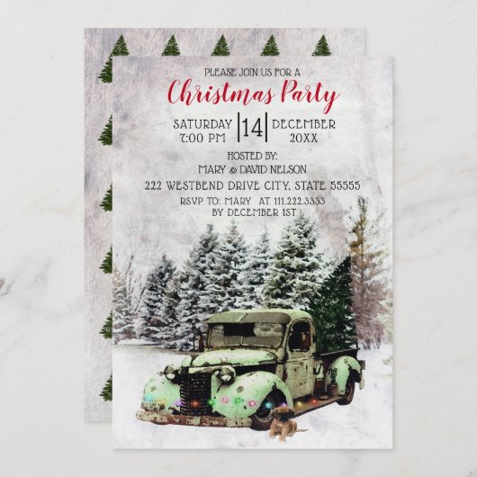 Camion vintage avec Puppy Christmas Invitation (Devant / Derrière)