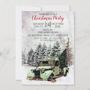 Camion vintage avec Puppy Christmas Invitation
