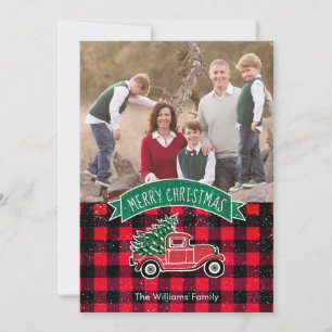 Camion vintage Red Buffalo Plaid Carte photo de va