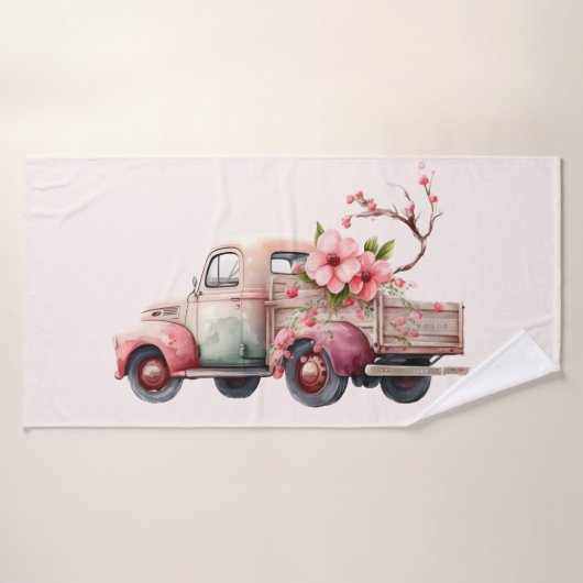 Camion Vintage rose (Serviette de bain)