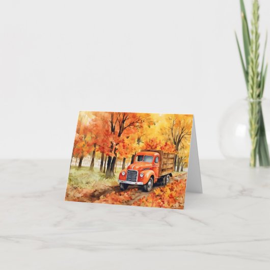 Camionnette Orange Vintage en Automne Vide (Devant)