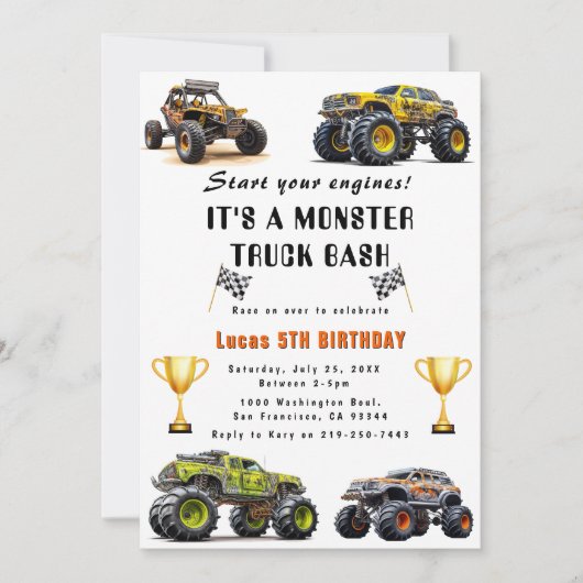 Camions Anniversaire Fête Invitation (Devant)