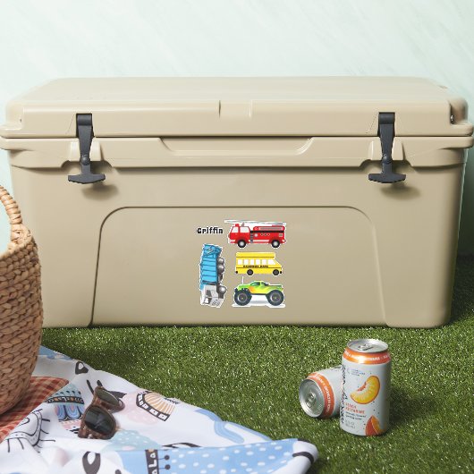 Camions Bus Boys Nom Modèle Stickers en forme (Glacière)