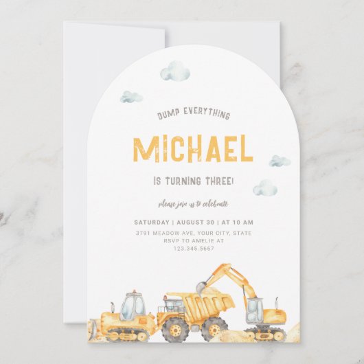 Camions de construction Arché Invitation d'anniver (Devant)