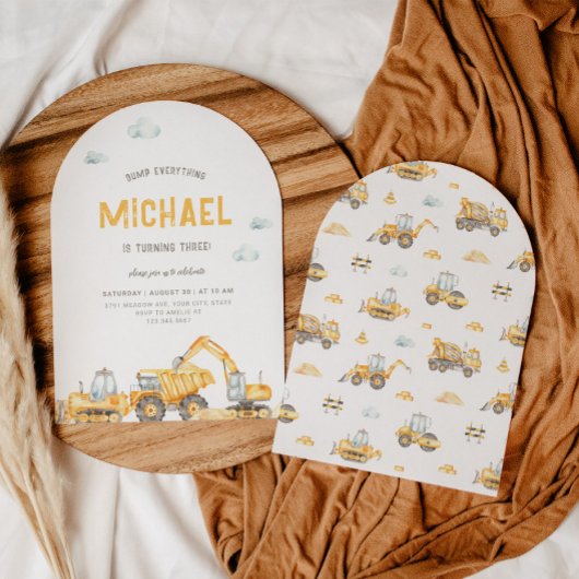 Camions de construction Arché Invitation d'anniver