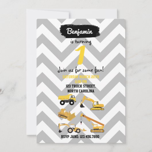 Camions de construction Invitations d'anniversaire (Devant)