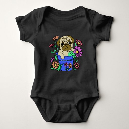 camiseta cachorrinho fofo nas flores romper (Voorkant)