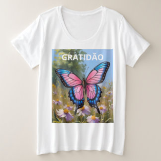 Camiseta Feminina Plus Size Básica Borboleta Grote Maat T-shirt