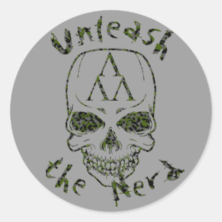 cammo-unleash, cammo-thenerd, Skull-Alone-cammo Ronde Sticker