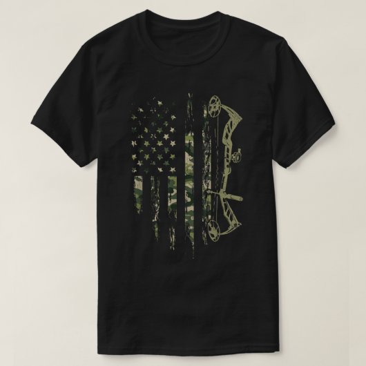 Camo American Flag Bowhunting Bow Archery Deer Hun T-shirt (Design voorkant)