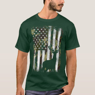 Camo American Flag Deer Elk Buck Hunting USA Hunte T-shirt