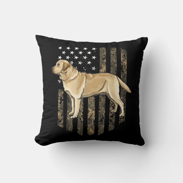 Camo American Flag Yellow Labrador Retriever dan Kussen (Voorkant)