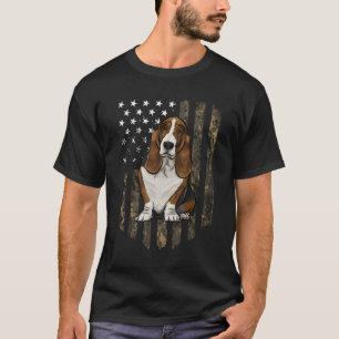 Camo Amerikaanse vlag Basset Hound 4th of July USA T-shirt