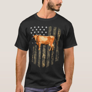 Camo Amerikaanse Vlag Bruine Koe 4 juli Boerderij T-shirt