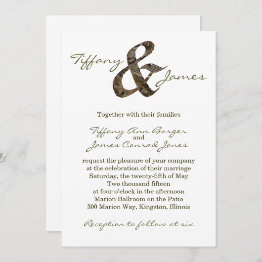 Camo Ampersand Wedding Invitation Kaart (Voorkant / Achterkant)