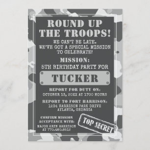 Camo Birthday Party Invitation, Army, Mission Kaart