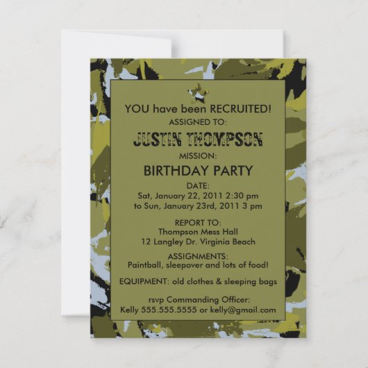 Camo Birthday Party Invititation Kaart (Voorkant)