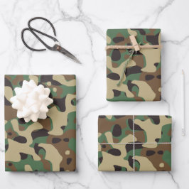 Camo Camouflage Groen Bruin Beige Leger Inpakpapier Vel