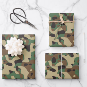 Camo Camouflage Groen Bruin Beige Leger Inpakpapier Vel