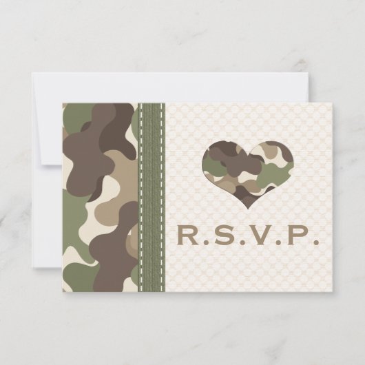 Camo Camouflage Heart RSVP Responskaarten (Voorkant)