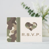 Camo Camouflage Heart RSVP Responskaarten (Staand voorkant)