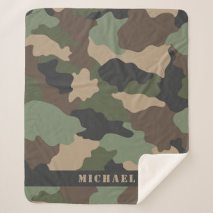 Camo Camouflage Militaire Khaki Groene Tan Monogra Sherpa Deken