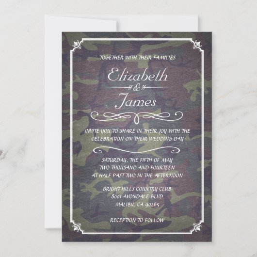 Camo Chalkboard Wedding Invitations Kaart (Voorkant)