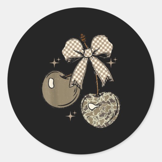 Camo Checkered Cherry Bow, Hunting,checkered Patte Ronde Sticker (Voorkant)