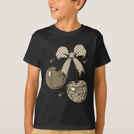 Camo Checkered Cherry Bow, Hunting,checkered Patte T-shirt (Voorkant)
