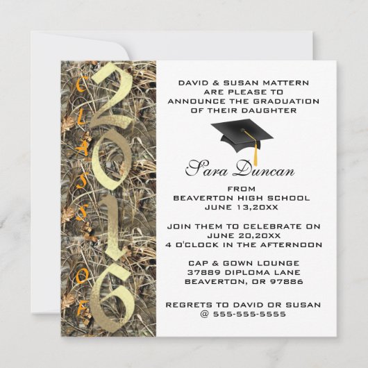Camo Classic Elegant 2016 Graduation Invitation (Devant)
