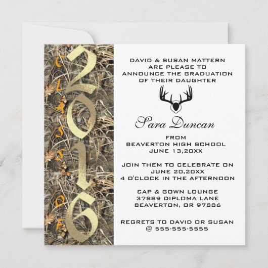 Camo Classic Elegant 2016 Graduation Invitation (Devant)