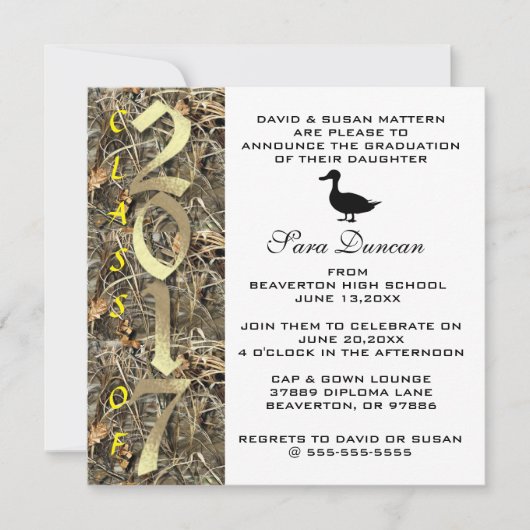 Camo Classic Elegant 2017 Graduation Invitation (Devant)