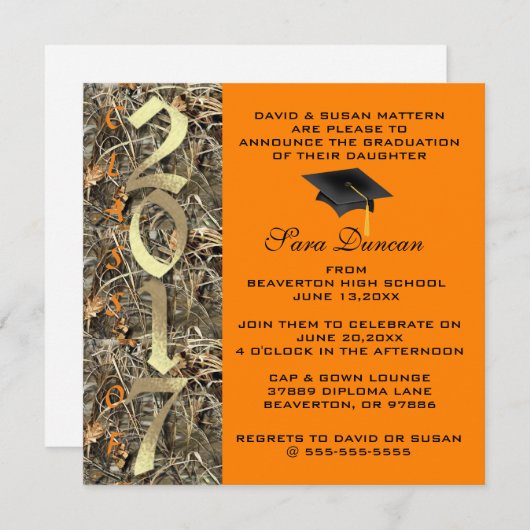 Camo Classic Elegant 2017 Graduation Invitation (Devant / Derrière)