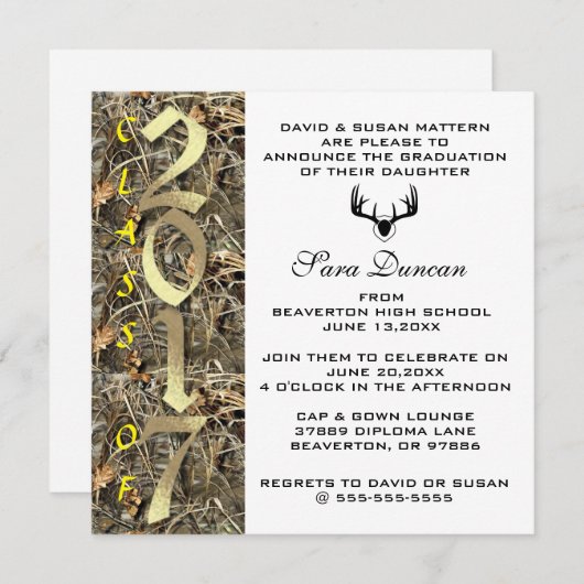 Camo Classic Elegant 2017 Graduation Invitation (Devant / Derrière)
