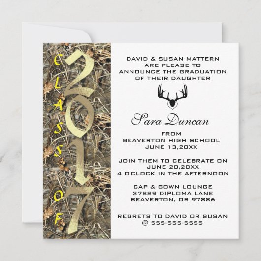 Camo Classic Elegant 2017 Graduation Invitation (Devant)