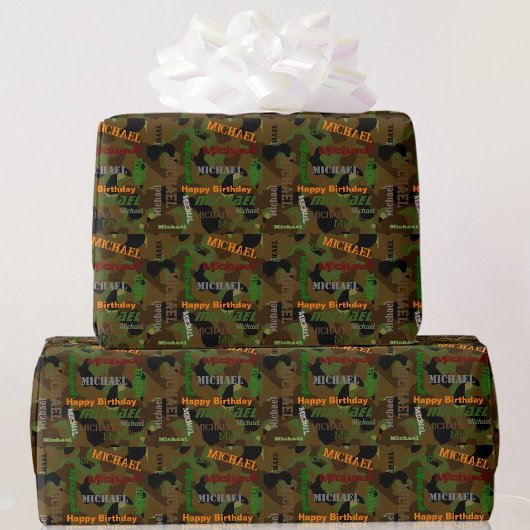 Camo Custom NAME Happy Birthday Gift Cadeaupapier