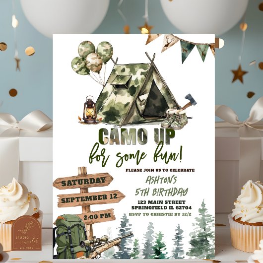Camo de chasse pour une invitation d'anniversaire