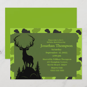 Camo Deer on the Hill Birthday Invitation Kaart