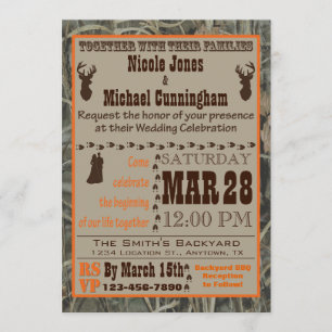Camo en Hunting Burnt Oranje Wedding Invitation Kaart
