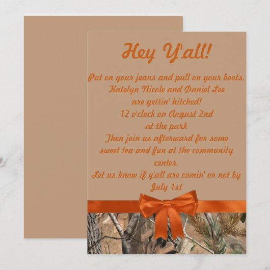 Camo en Tan Huwelijksuitnodiging Kaart (Voorkant / Achterkant)