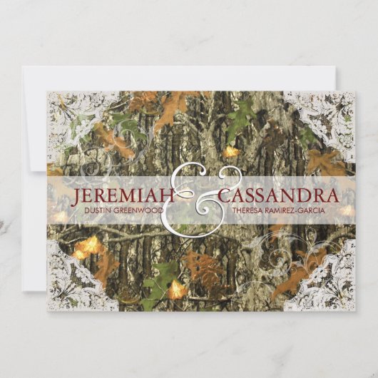Camo en White Lace Wedding Invitation Kaart (Voorkant)