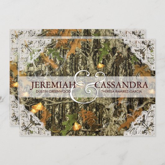 Camo et faire-part de mariage blanc de dentelle (Devant / Derrière)