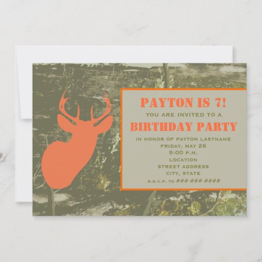 Camo et invitation orange de fête d'anniversaire (Devant)