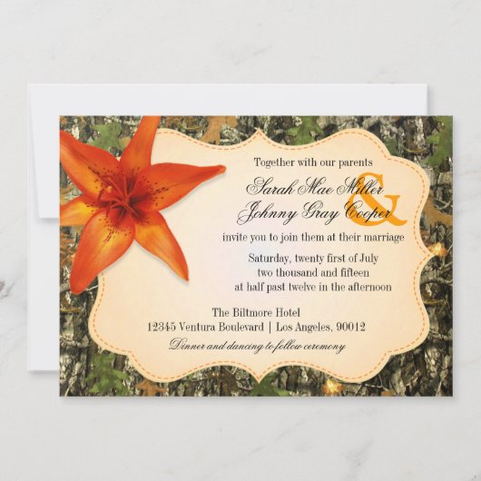 Camo et Orange Lily Faire-part de mariage (Devant)