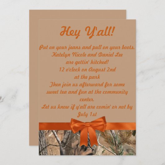 Camo et Tan Faire-part de mariage (Devant / Derrière)