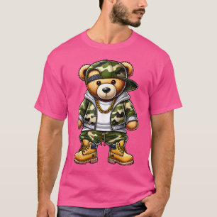 Camo Hip Hop Teddy Bear Camouflage Gangsta Street T-shirt