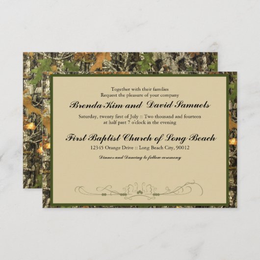 Camo Hunting Wedding Invitation Kaart (Voorkant / Achterkant)