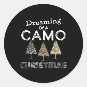 Camo kerstbomen cadeau voor mannen die dromen van ronde sticker